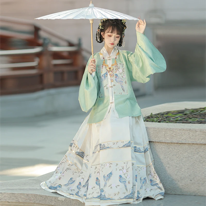 Classy and Elegant China Hanfu Suit Embroidered with a Parrot Design Traditional Chinese Hanfu for Woman
