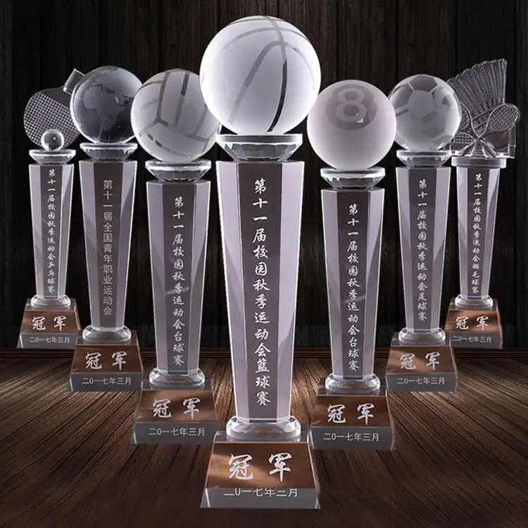 New Design Wholesale Cheaper Custom Basketball Football Soccer Sports Basketball Crystal K9 Trophy