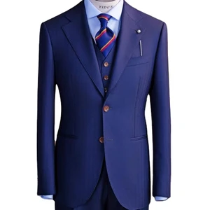 MTM Men's Italian Slim Blue Wool Blazer Special Lapel Two-Button Design Business Suit Plus Size Breathable and Custom Made