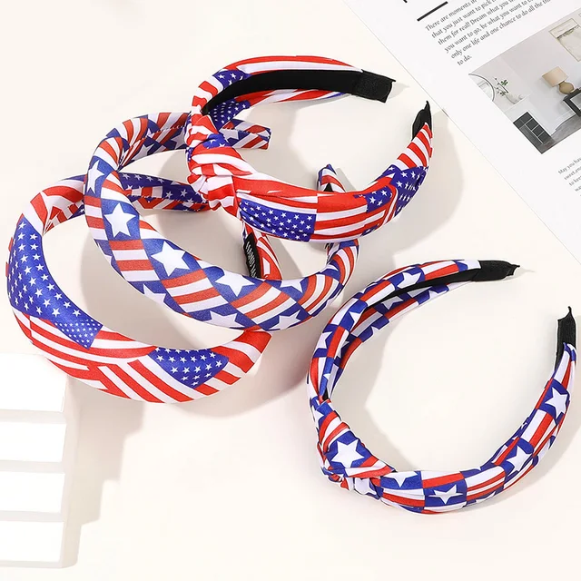 American Fabric Stars Knot Wide Spa Headband Edge Hair Ties American Independence Day Hairbands For Girl Hair Bands For Women
