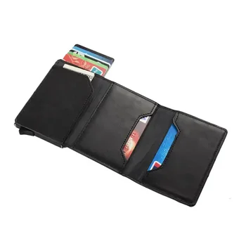 RFID blocking metal slim  pu leather custom wallet case leather ID card holder for Men