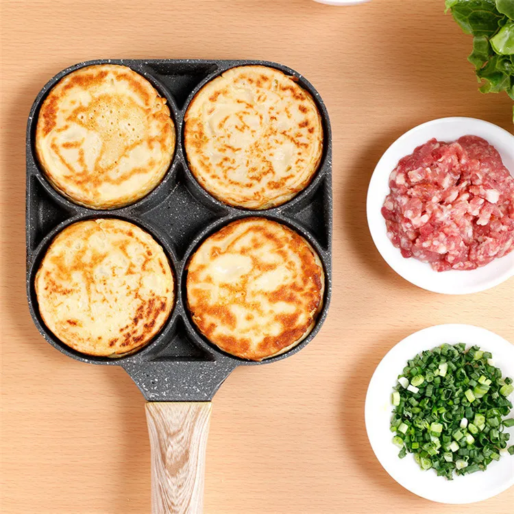 Non-stick Fried Egg Pot Flat-bottomed Frying Pan Kitchen Cooking Pot Omelette Pan 4-hole Medical Stone Frying Pan