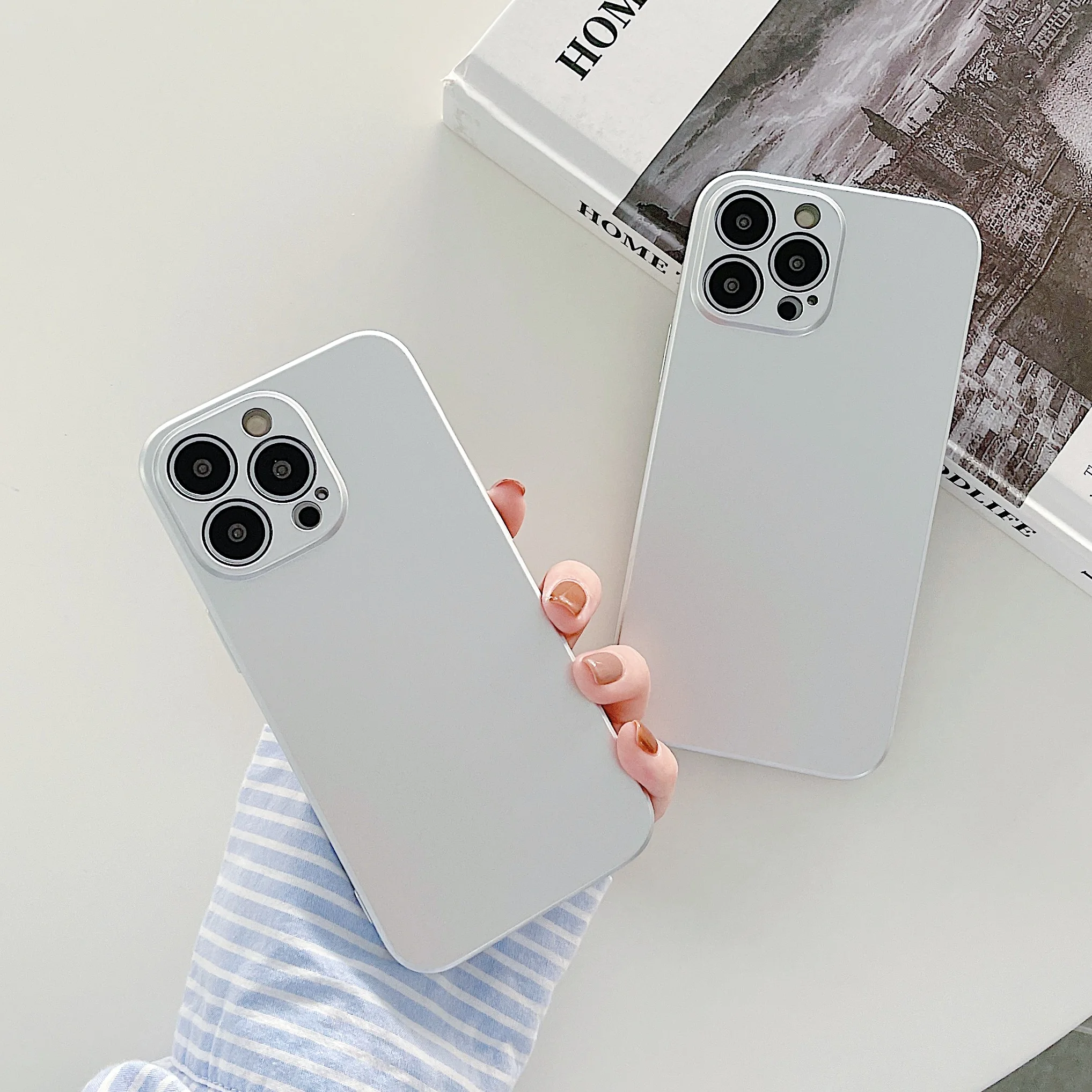 Amazon Hot Selling Silver Plating Metal Texture Simple Style Phone Case for iPhone 13 12 11 Pro Max Ultra Thin Soft TPU Cover