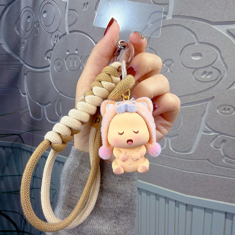 Cute Resin Sleeping Baby Keychain Macaron Color Cartoon Bag Charm_voghion.com