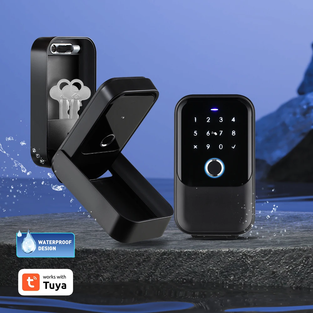 IP65 K5F Keyless Entry Fingerprint NFC Password Code Card Mechanical Key Tuya App Smart Key Box Keybox Lock for Airbnb Apartment