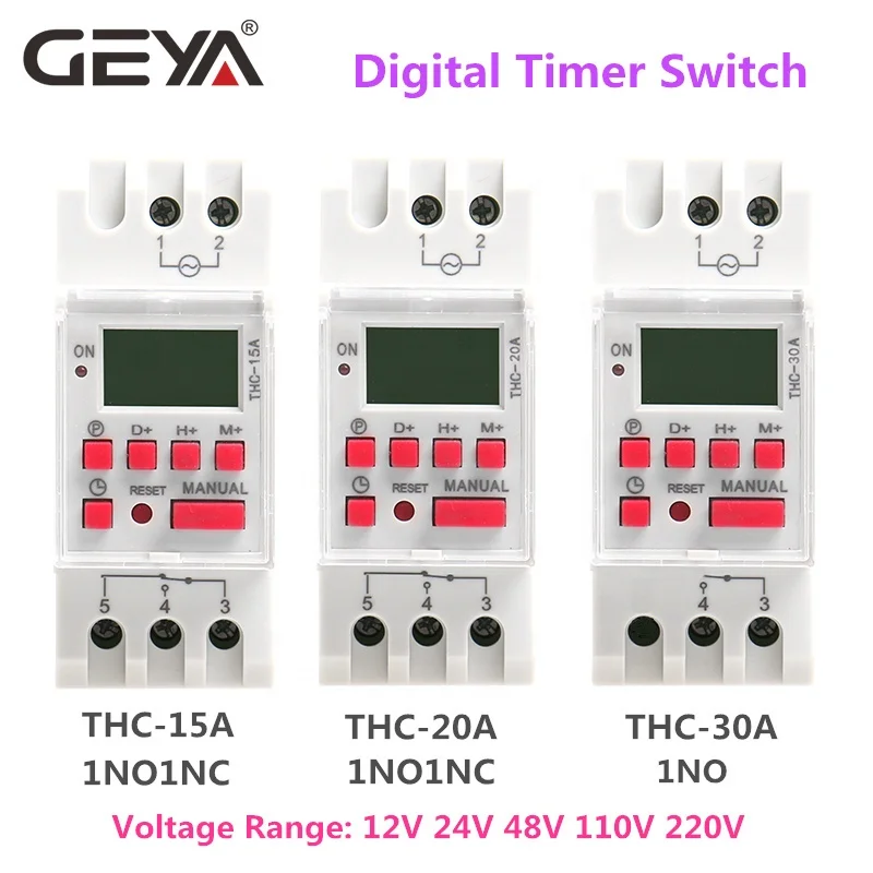 Livraison gratuite GEYA THC-30A 20A 16A interrupteur de minuterie numérique  électrique Programmable AC DC 12V