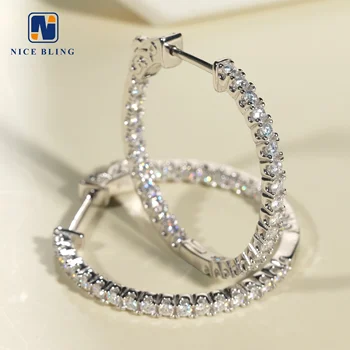 18K Gold Plated Moissanite Diamond Earrings Women 925 Silver Jewelry Pass Diamond Tester 2mm Gemstones Hoop Earrings