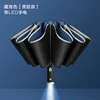 Parapluie inversé à 10 os, bleu foncé, LED, couverture complète, colle noire
