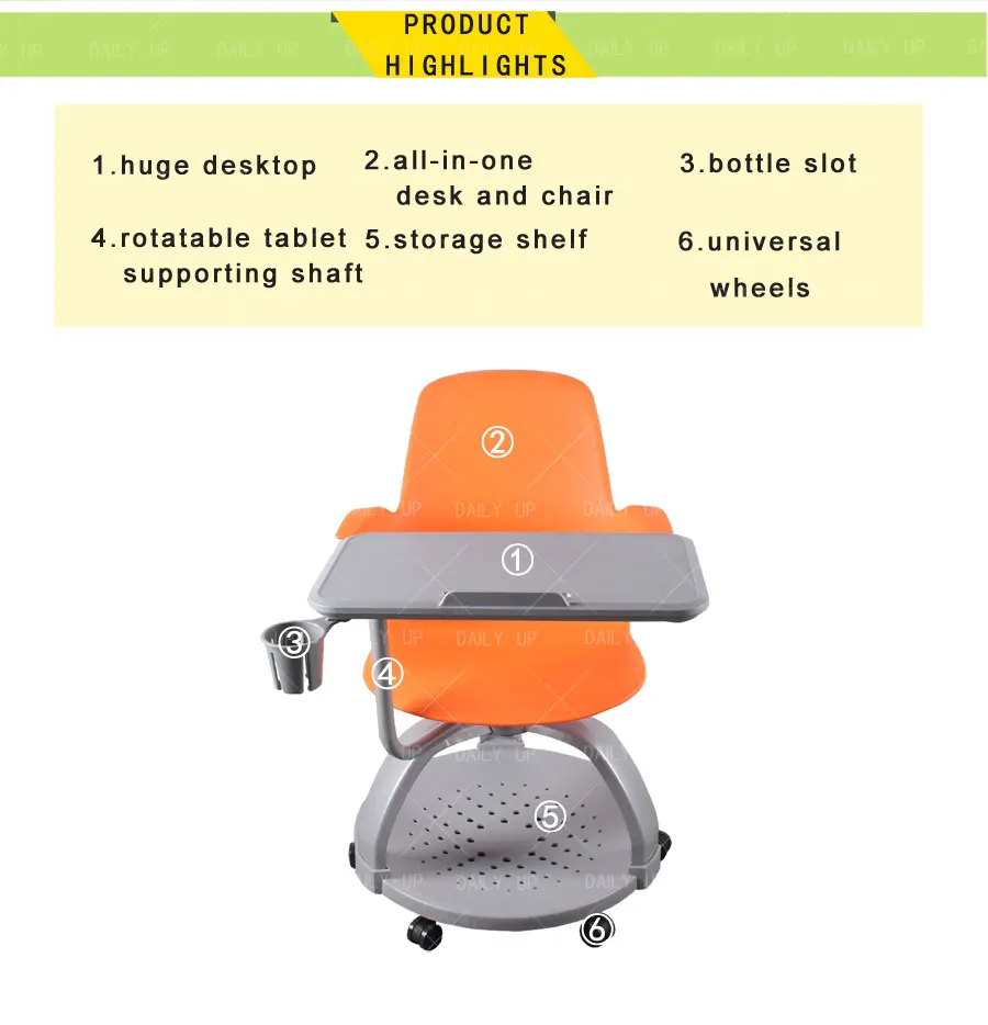 Multi-Functional Swivel Training Chair With Tablet Adjustable Student Chair With Large Book Holder For School Classroom