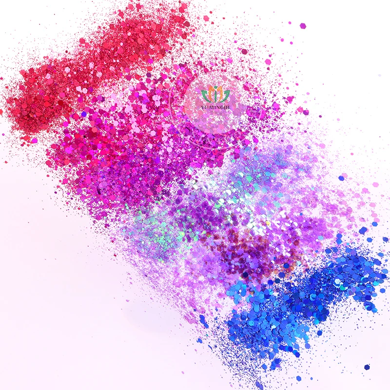 Wholesale Holographic Polyester Pet Glitter Iridescent Bulk Mixed Color Chunky Glitter For Epoxy