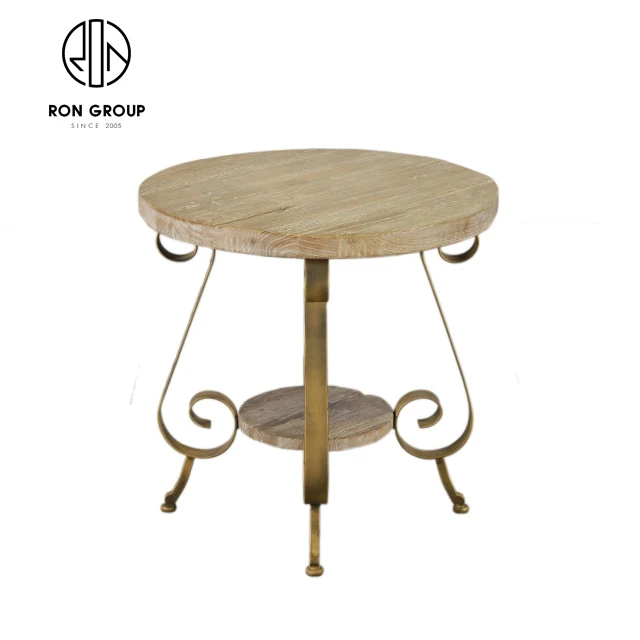 Light luxury nesting round coffee table with metal frame small tray coffee shop furniture wood coffee table