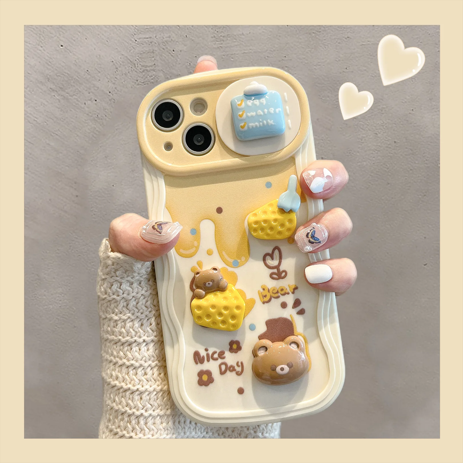 Cheese Bear Sliding Window Mobile Phone Case Adorable Soft Cover For iPhone 11 12 13 14 15 16 Pro Max Plus Cute Ins Style