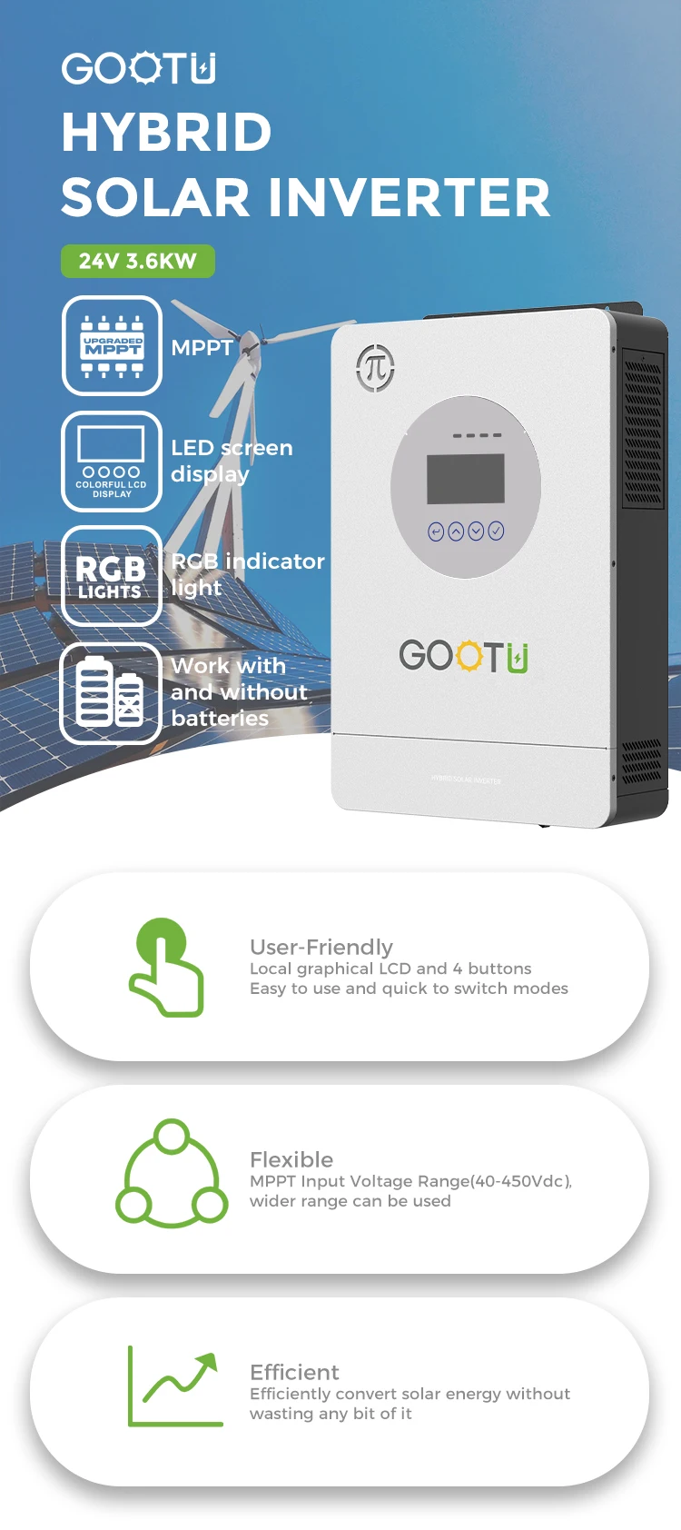 Hybrid Inverter GOOTU 24V 220V 3600W Solar Wi-Fi