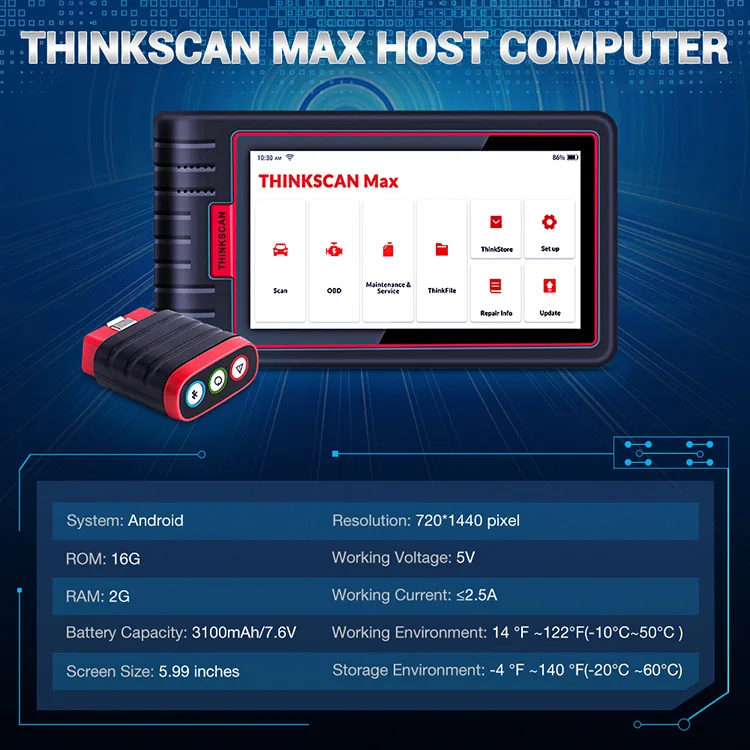 图片关键词 2022 Second Generation Thinkscan Max OBD2 Auto Testing Machine Professional Car Full System Diagnostic Tool Plastic Code Reader