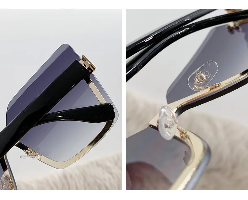 150 New Women Eyewear Rimless Trendy Sunglasses Large Square Sunglasses Personalized Glasses Retro Designer Fashion Sunglasses
