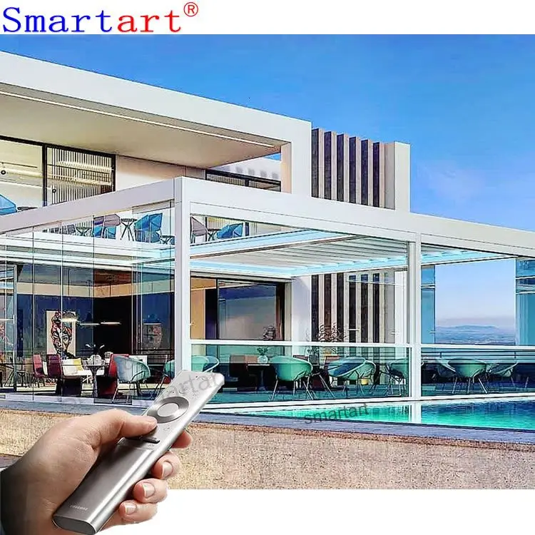 2022 Remote Controlled Motorized Guillotine Window System for Restaurant Terrace Patio and Balcony