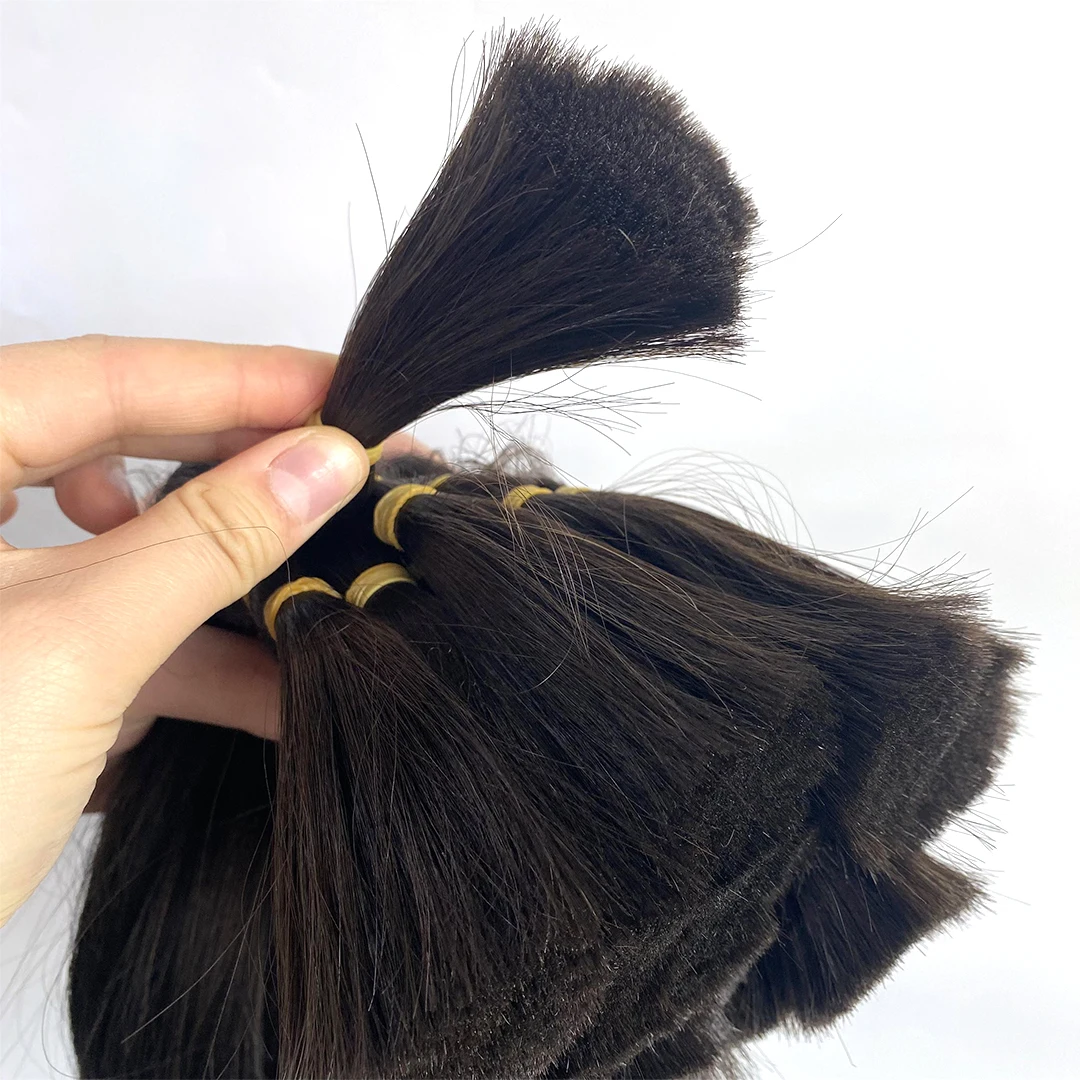 2026 No Weft Raw Hair Bulk Chinese Natural Extensions Color Straight 100% Human Bulk Hair