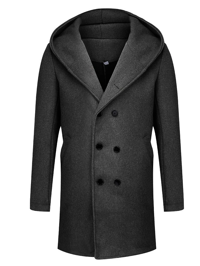 Mens Windproof Long Softshell Hooded Trench Jackets Wool Men Coat Solid 2022 Winter Polyester Adults Warm Knitted Thick Embossed