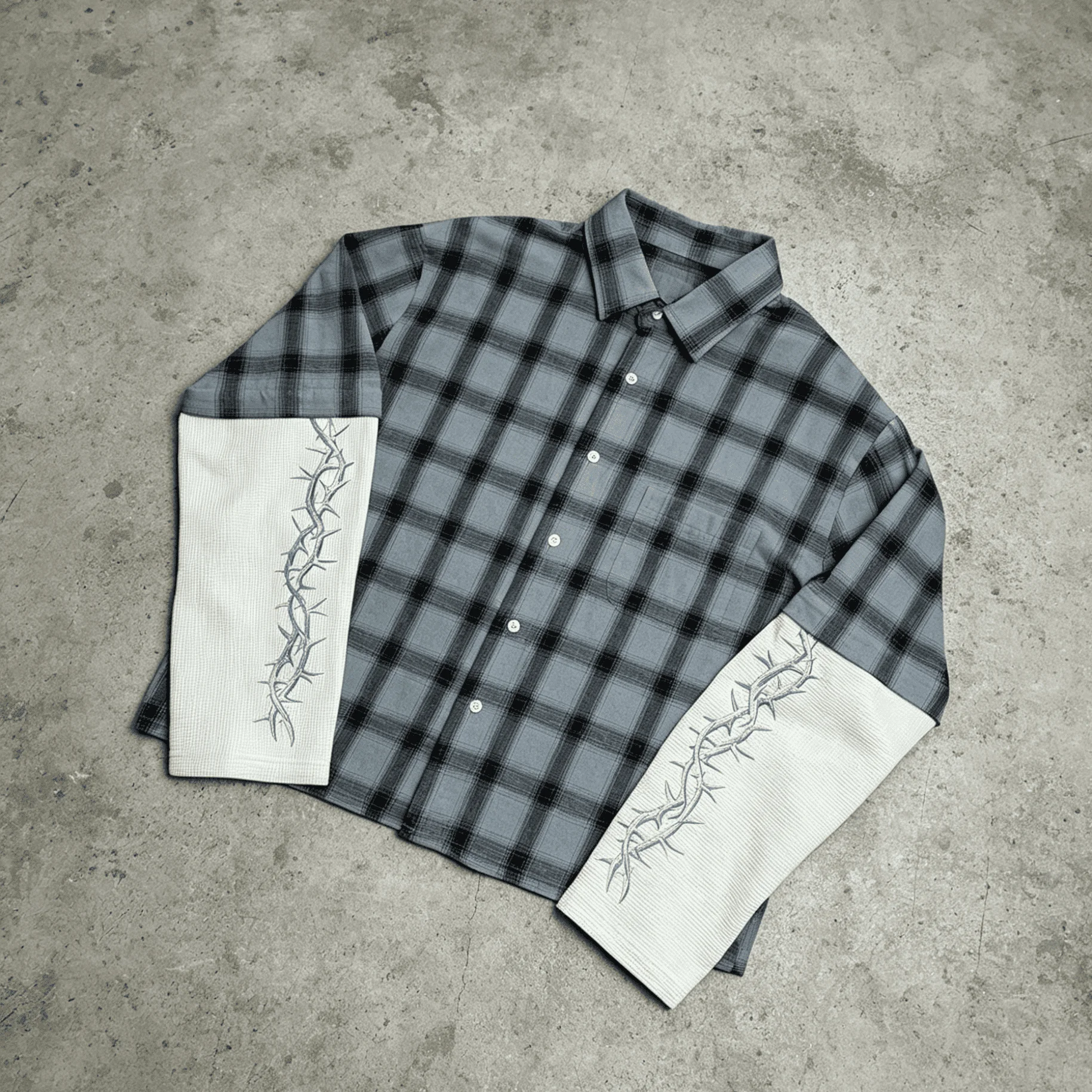 Men Custom Boxy Fit Long Sleeve Plaid Embroidery Streetwear Shirts 100% Cotton Anti-Wrinkle Breathable Quick Dry OEM Service gallery 3