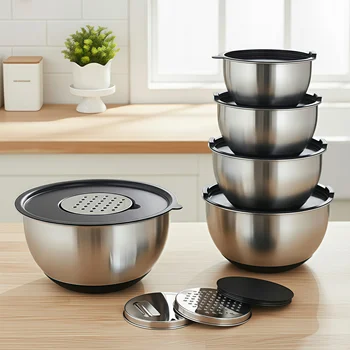Salad Mixing Bowl With Grater Stainless Steel Mixing Bowls Set With Lid
