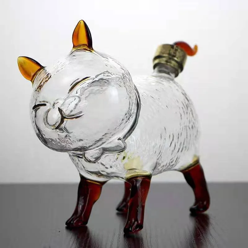 Glass Zodiac Animal Wine Decanter  Customized Engraved and Personalized Cat