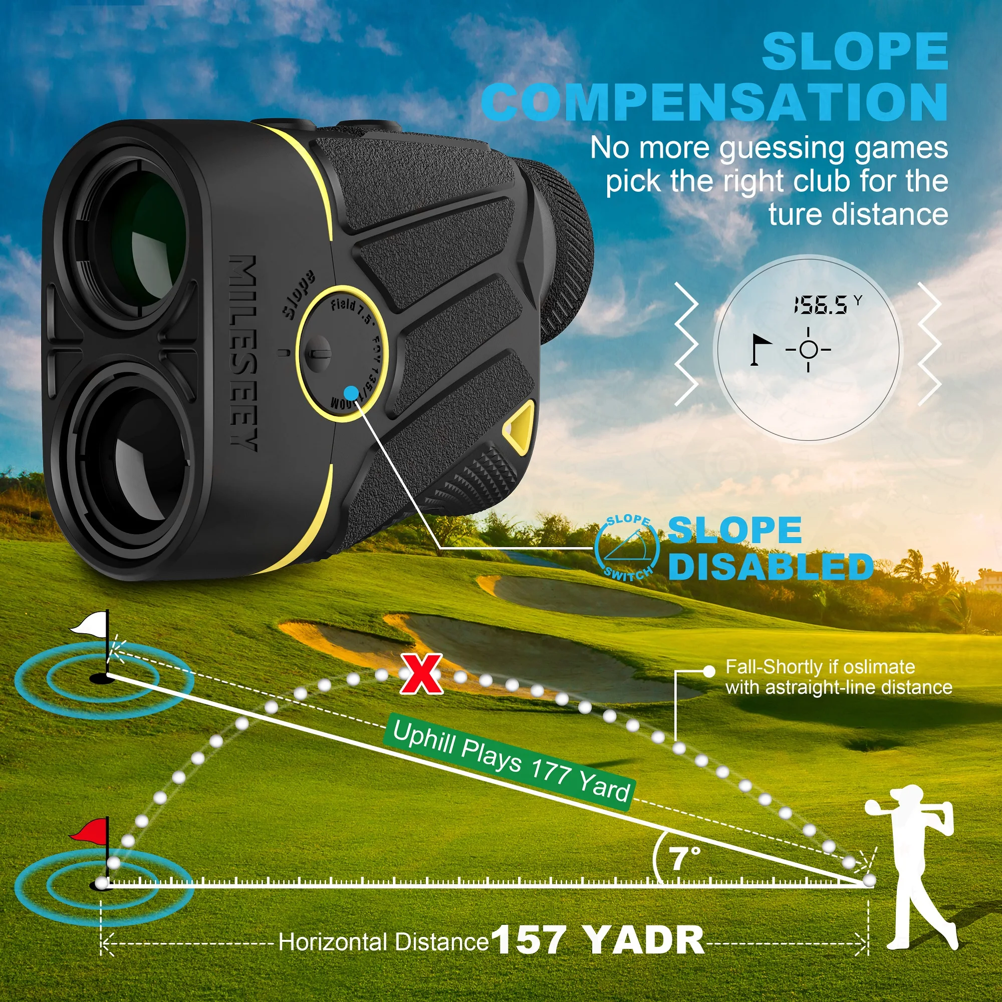 Professional Mileseey Pfs1 Wide Vision 7.5 Degree Lens Golf Laser Range