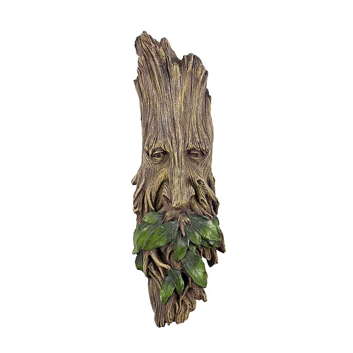 Tree Face Hand-painted Outdoor Old Man Tree Hugger Sculpture with a Tobacco Pipe in Mouth for Yard Decorations and Home Decor