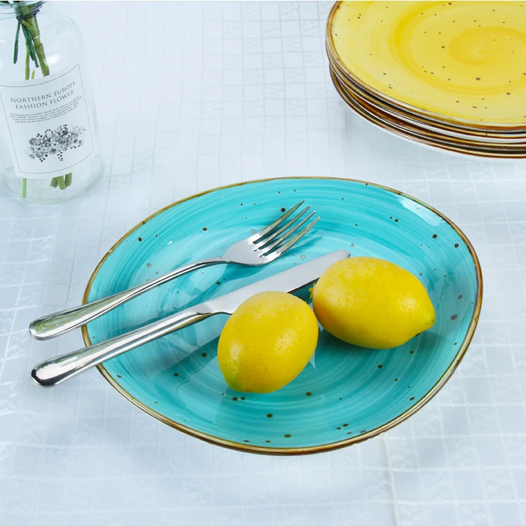 High Quality Color Glazed Rustic Modern Stoneware Plates Restaurant Ceramic Porcelain Dish Plate
