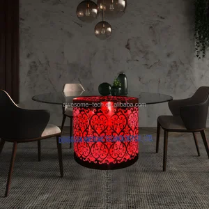 Color-changing Luxury Metal Frame Acrylic Dining Table Glass Top Rechargeable Wireless Furniture for Dining Room Furniture