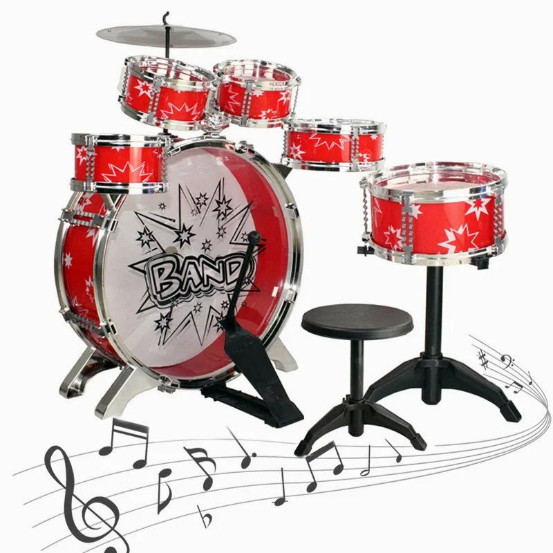 Set De 5 Tambores Y Batería Infantil De 21 Pulgadas, Juguete Musical De Percusión Para Niños Pequeños, Instrumento Educativo Y Divertido