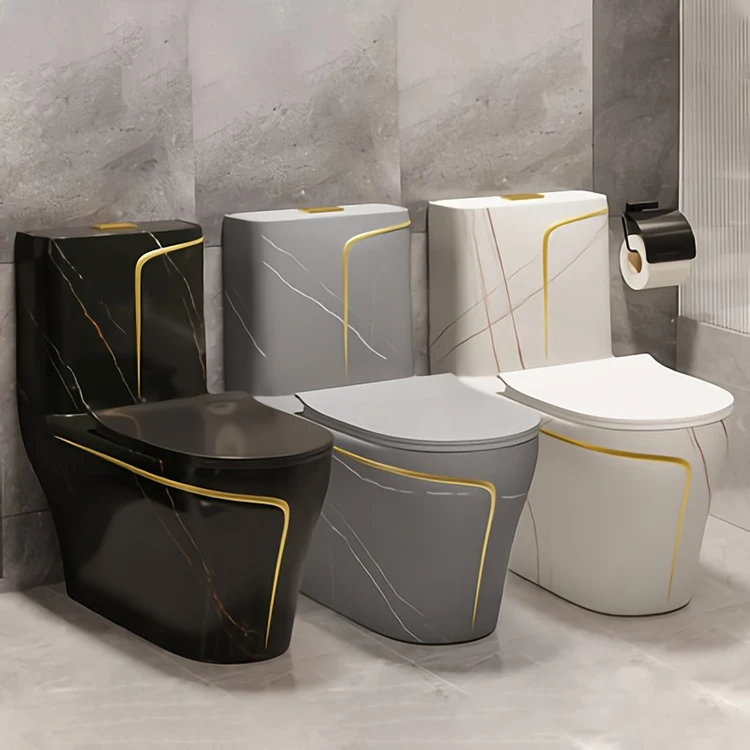Luxury Gold Rim Black Colored Toilets Bowl Ceramic Sanitary Ware Water Closet Bathroom One Piece Toilet