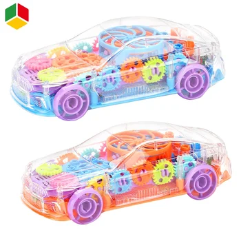 QS New Style Electric Concept Racing Car Flashing Light Dynamic Music Fall Resistant B/O Transparent Gear Car Toys For Children