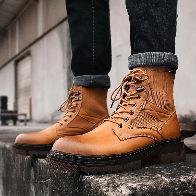 Men Shoes Martin Shoes Autumn And Winter High Top Men's Fashion Trendy New Boots Casual Leather Business Boots