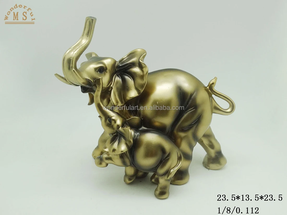 Life size elephant sculpture resin animal ornament crafts ceramic gold statue polistone figurine home decoration