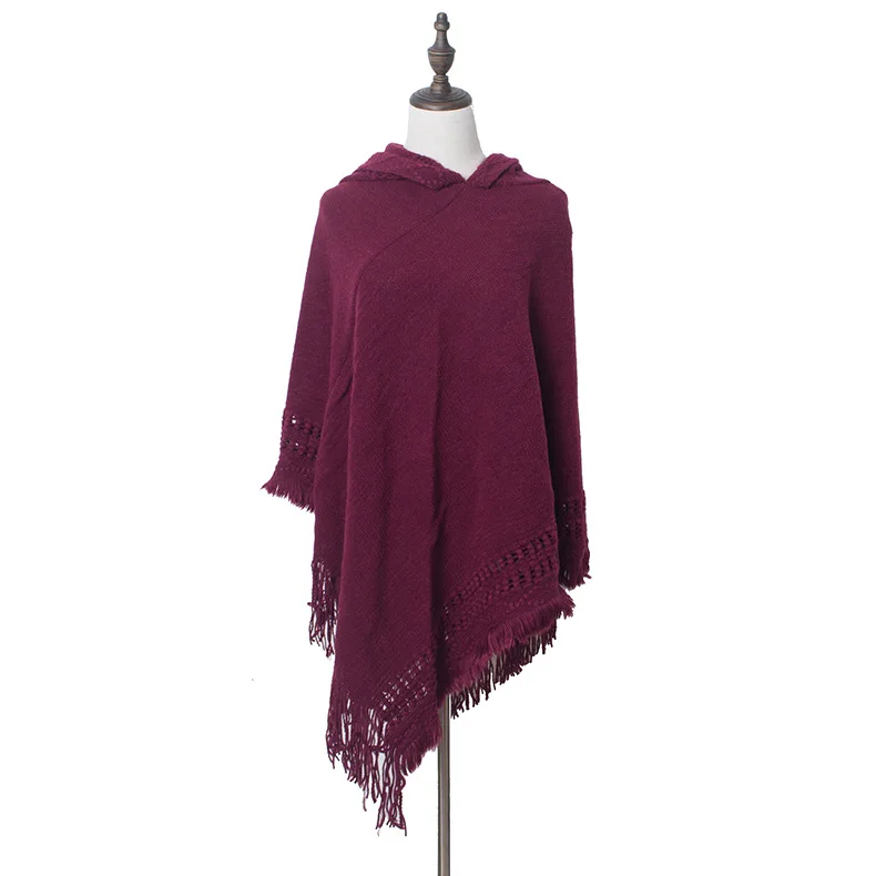 oversized fashion knit tassels cloak capes phocho sweater  scarf Knitted hooded cape shawl