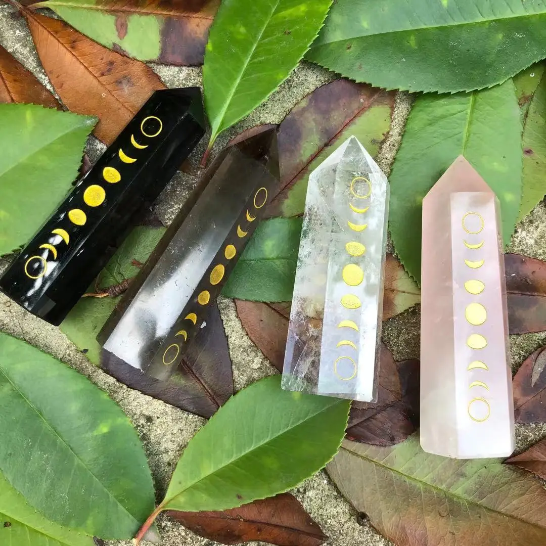 Custom Crystal Obelisk with Moon Phase Symbol Engraved Can Made Many Different Crystal Tower