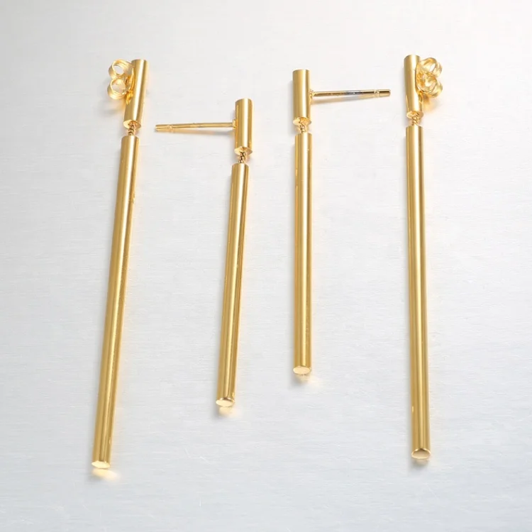 18K Gold Plated Stainless Steel Jewelry Long Stick Front and Rear Structure Personality Accessories Earrings E5256