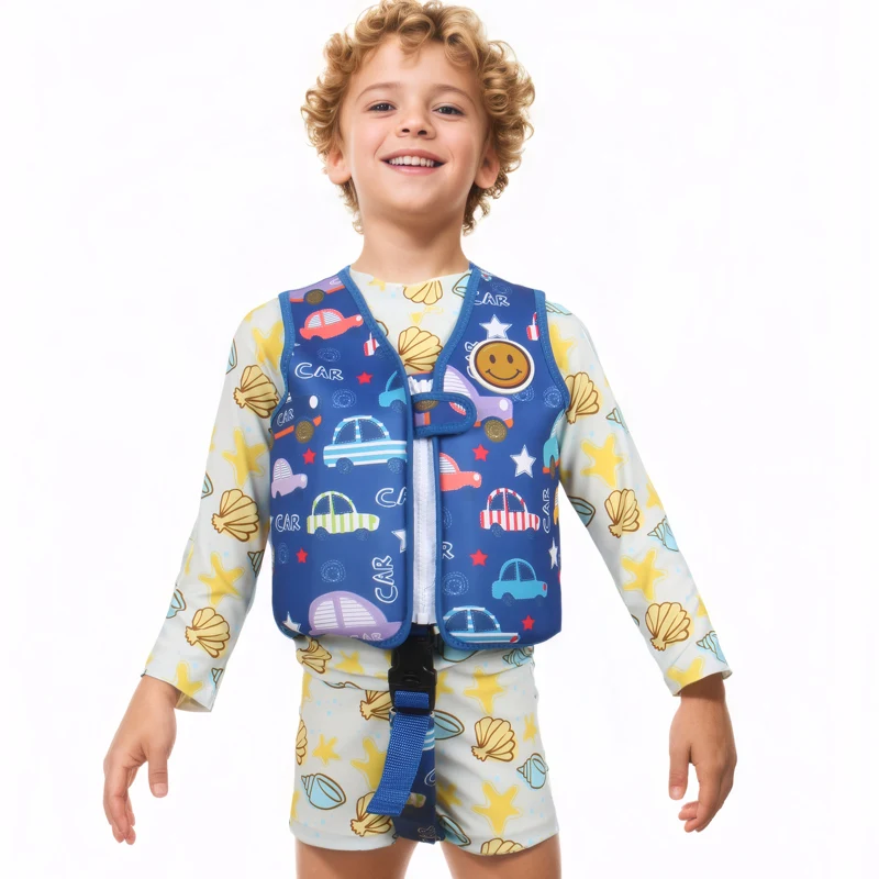 Custom Cartoon Pattern Neoprene Life Jacket for Kids Zipper Design Toddler Baby Vest for Drifting Logo Customization