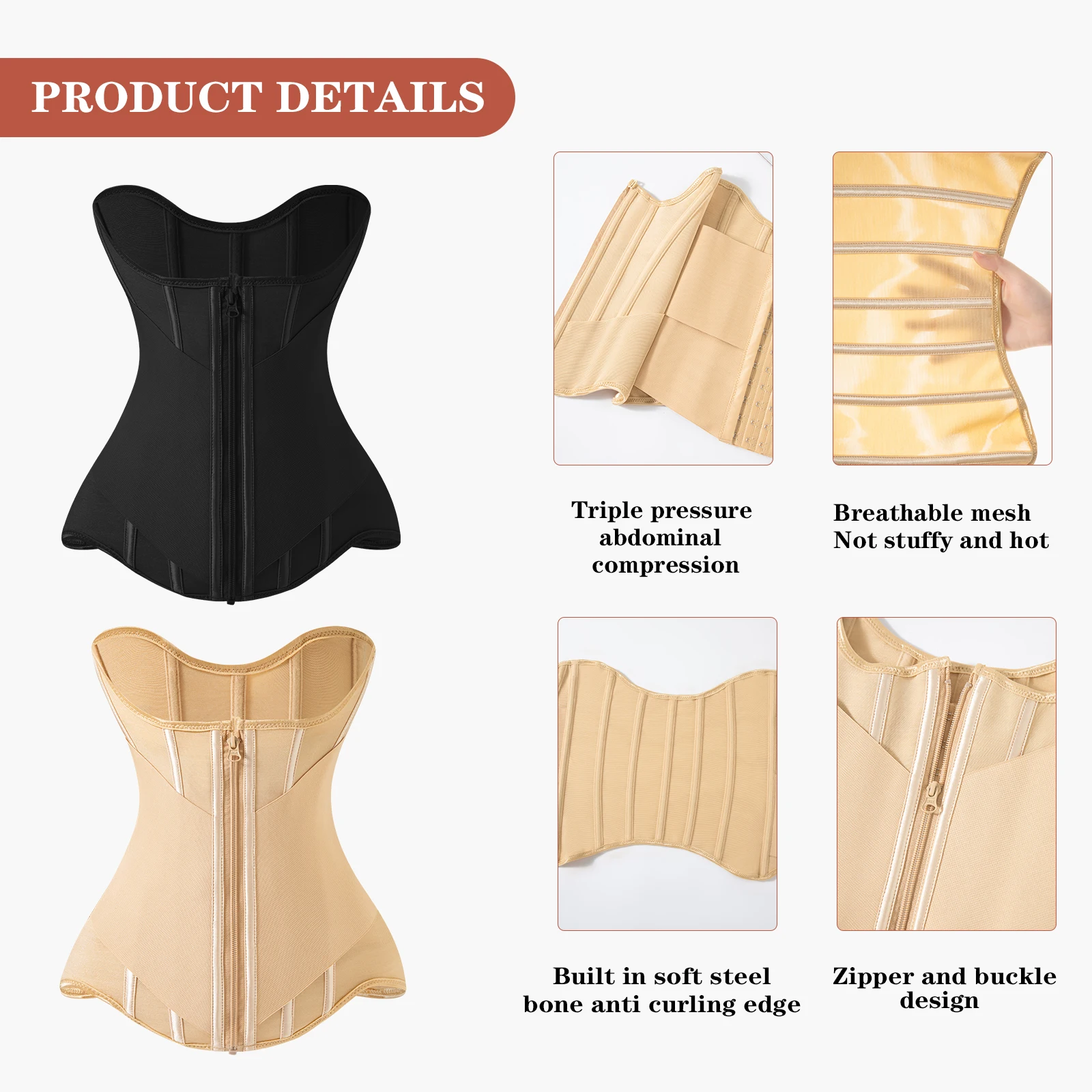 Zipper Waist Cincher Trimmer Wrap Girdle Full Body Corset Waist Trainer Shapewear Trimmer Shaping Tummy Control Shaper for Women
