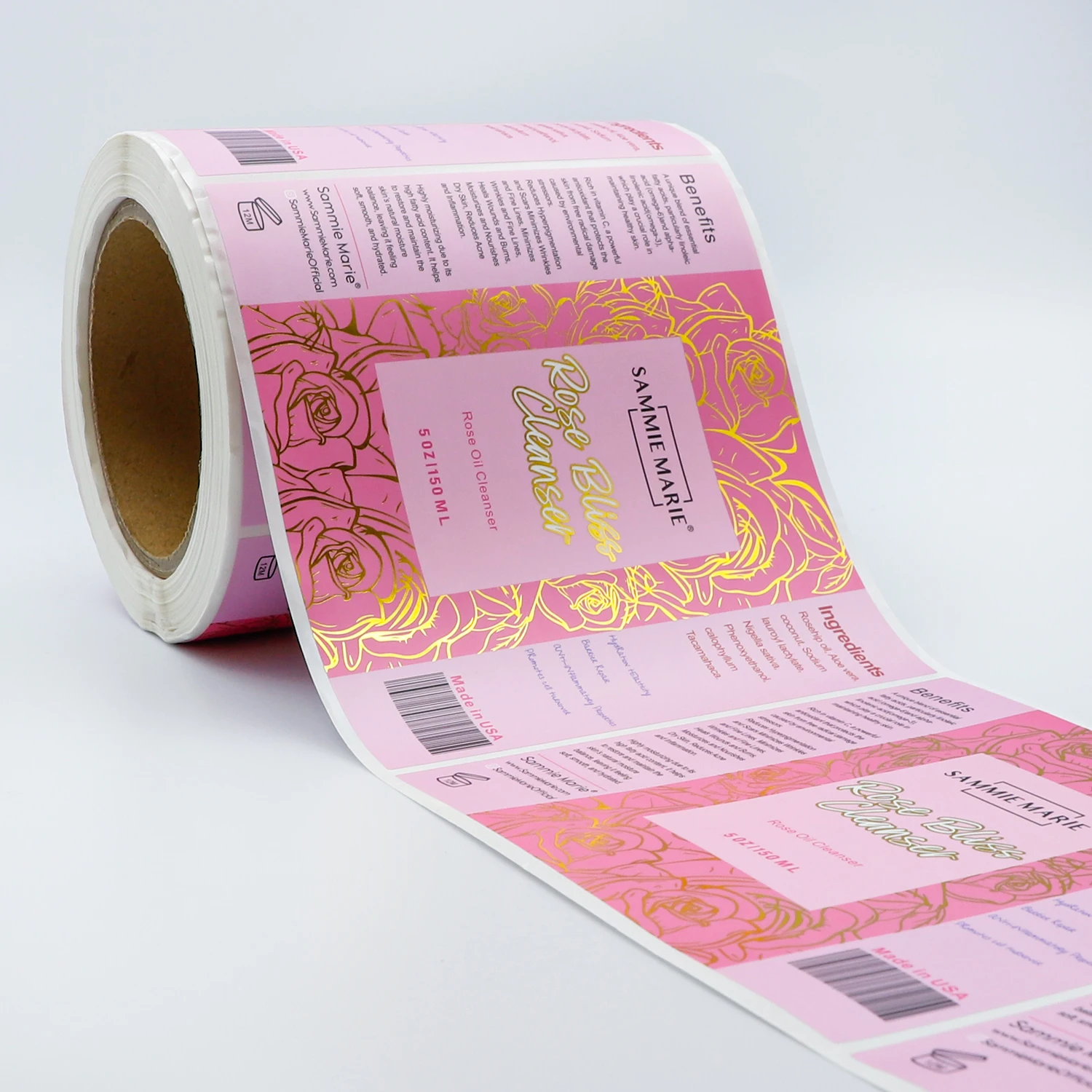 Customized Digital Printing Waterproof Vinyl Adhesive Cosmetic Skin Care Makeup Gold Foil Label Large Stickers Logo Custom