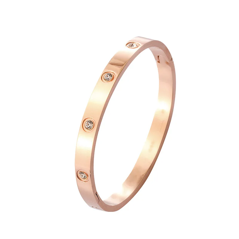 Christian Style Bangle Couple Trendy Rose Gold Stainless Steel Jewelry  Bracelets Bangles with Zircon for Women