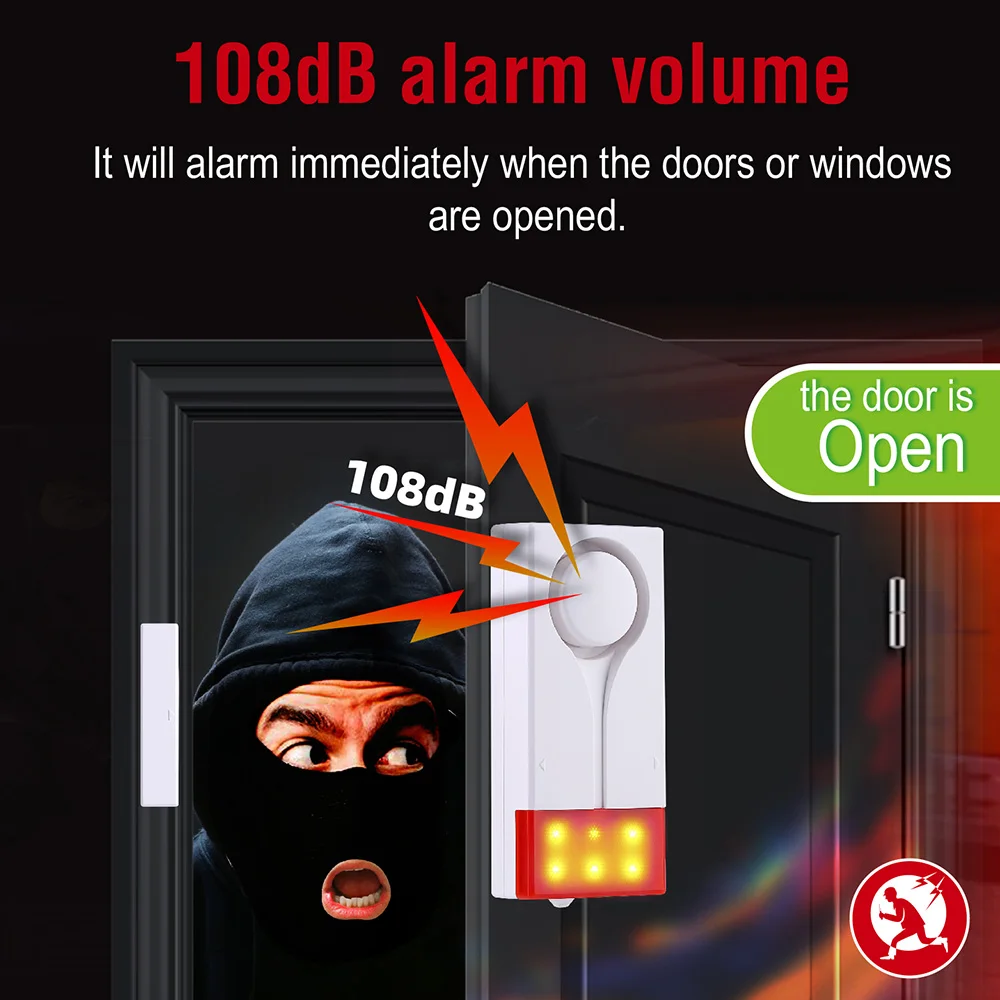 Remote Control Sound 3 Light Burglar Alarm 108dB Volume Magnetic Sensor Door and Windows Sensor Alarm