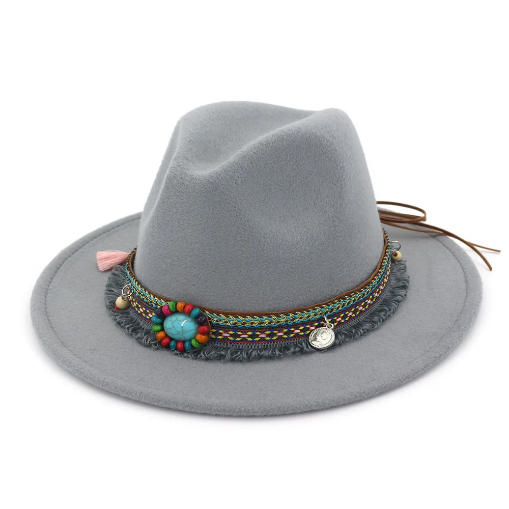 Teal Gemstone Tissue Hat Band Man Made Fool Felt Fedora Hats for Women