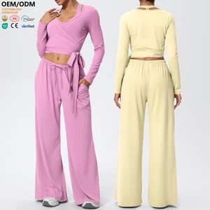 XW-7133+7134+7135 wholesale Sportswear Yoga Veste Running Soft Long-sleeved Topfitness Wide Leg Trousers Women'sgym Activewear