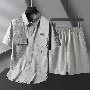 New Product Hot Sale Men's Grey Shirts Summer Breathable Casual Short Sleeve Shirts  Mens Summer Sets