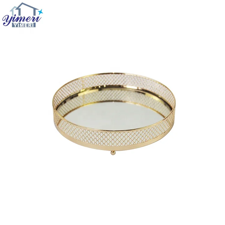 OEM ODM свадебный стол Декор большие позолоченные круглые сервисные лотки с
