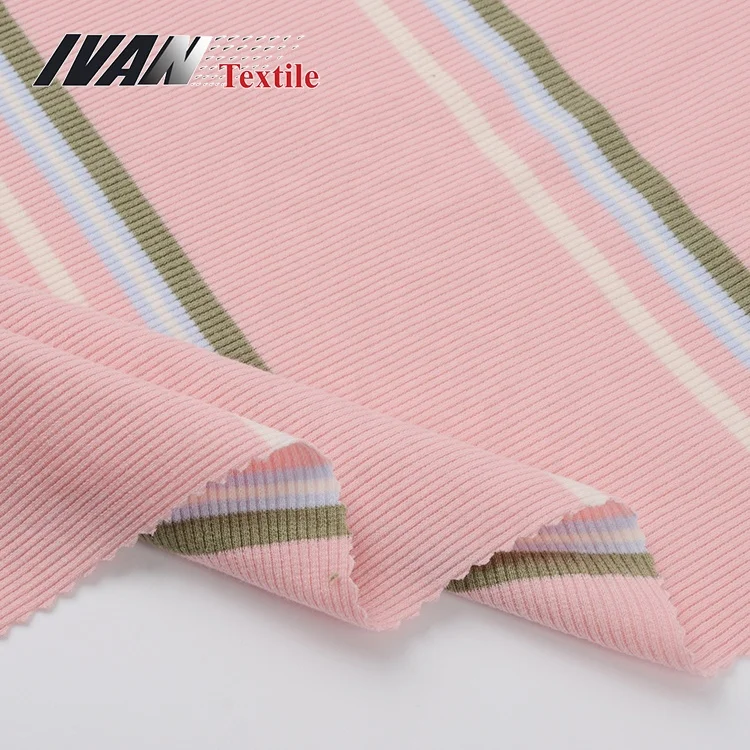 Hot selling products wholesale 40S CVC 2x2 knit rib polyester cotton spandex yarn dyed fabric