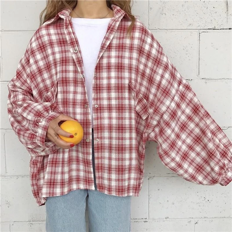 Plaid Shirts Women Long Sleeve Cardigan 