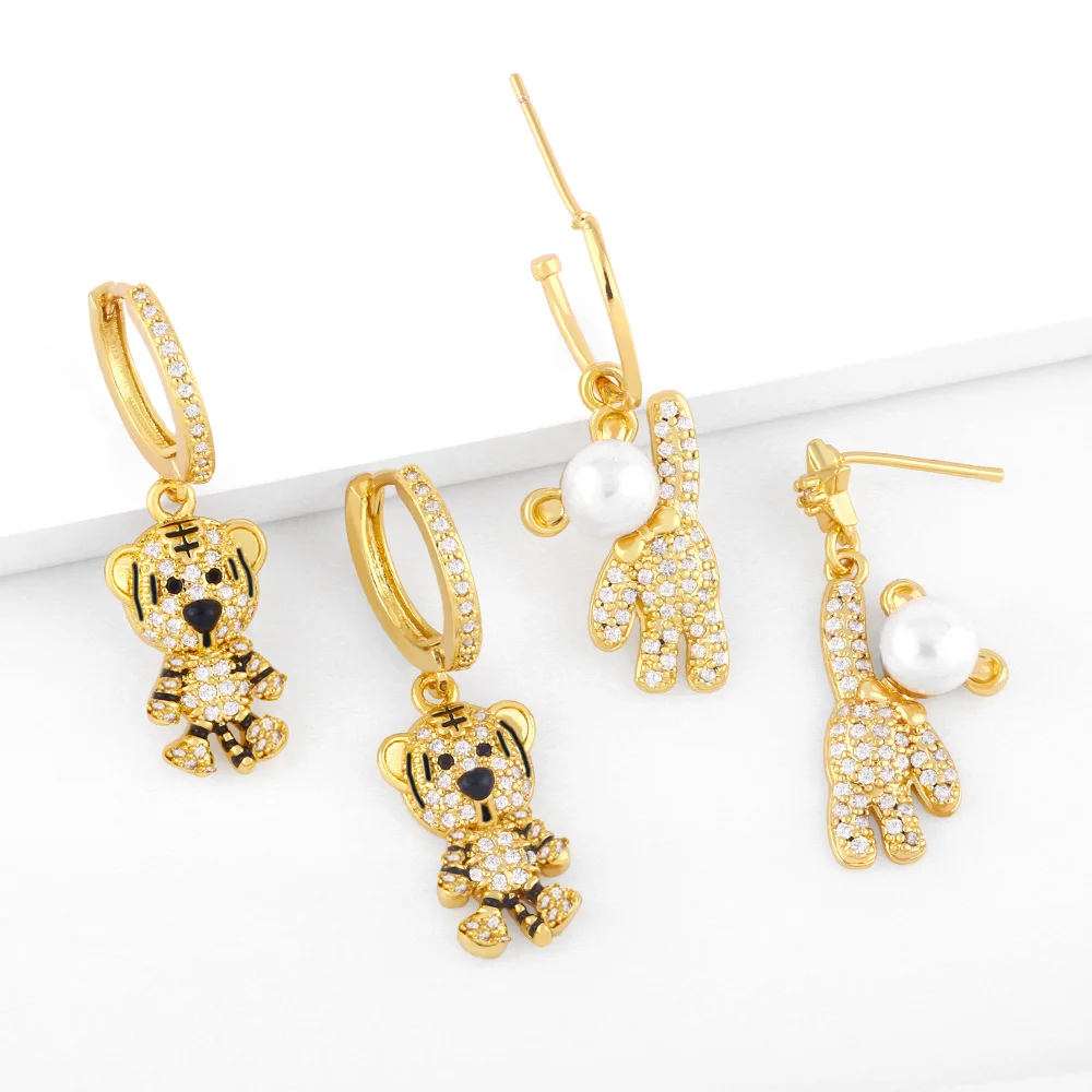 Cute little tiger good with zircon earrings