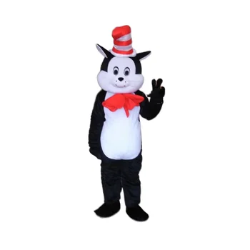 MOQ 1 PCS High Quality Soft Plush Black and white top hat cat Mascot Costumes Funny Cat Outfit Adults Cartoon Animal Anime EVA